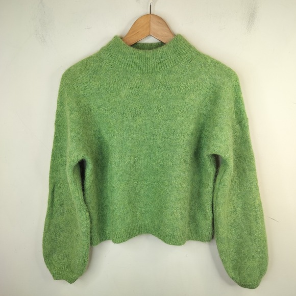 Banana Republic Sweaters - Banana Republic Wool Alpaca Sweater Balloon Sleeve Mock Neck Cozy Green